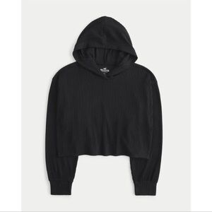 HOLLISTER Easy Ribbed Cozy Waffle Hoodie In Black